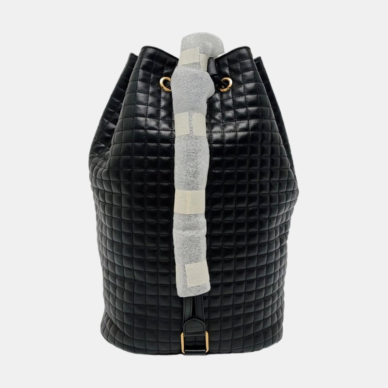 CELINE C CHARM黑色牛皮絎縫單肩包雙肩包 金色五金 9.8新-4