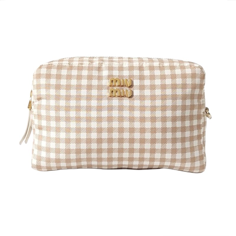 Miu Miu 中號白色帆布手拿包 金色五金-0