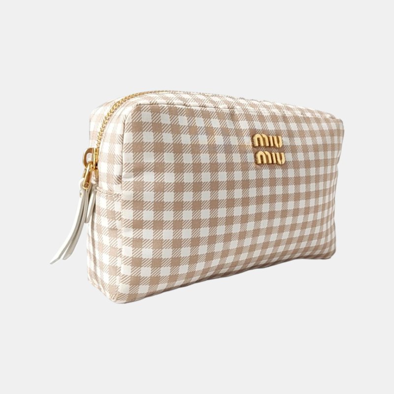 Miu Miu 中號白色帆布手拿包 金色五金-3