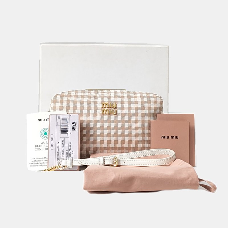 Miu Miu 中號白色帆布手拿包 金色五金-7