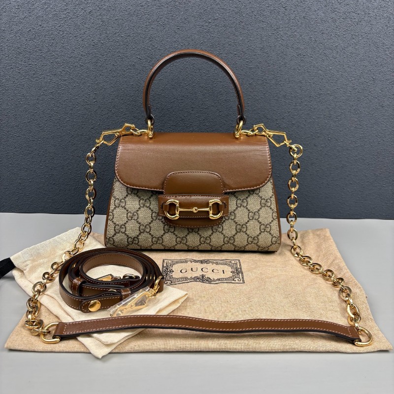 Gucci古馳 老花拼棕色Horsebit 1955郵差包-0