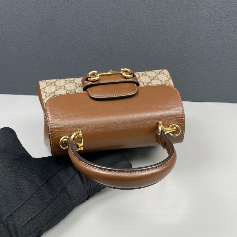 Gucci古馳 老花拼棕色Horsebit 1955郵差包-5