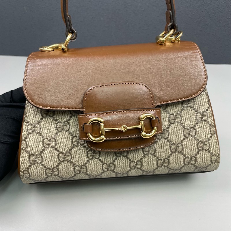 Gucci古馳 老花拼棕色Horsebit 1955郵差包-8