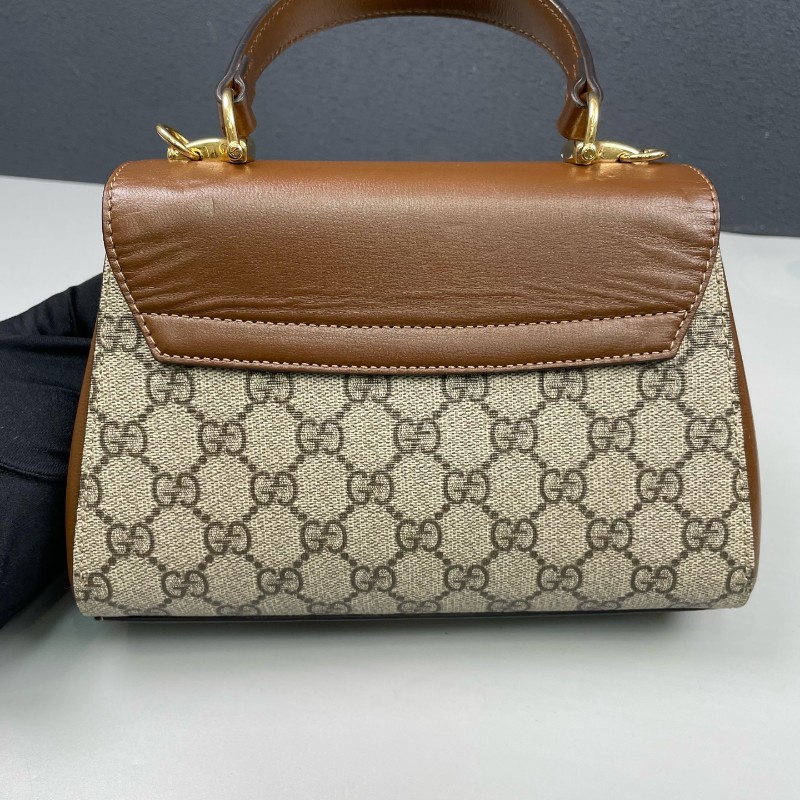 Gucci古馳 老花拼棕色Horsebit 1955郵差包-9