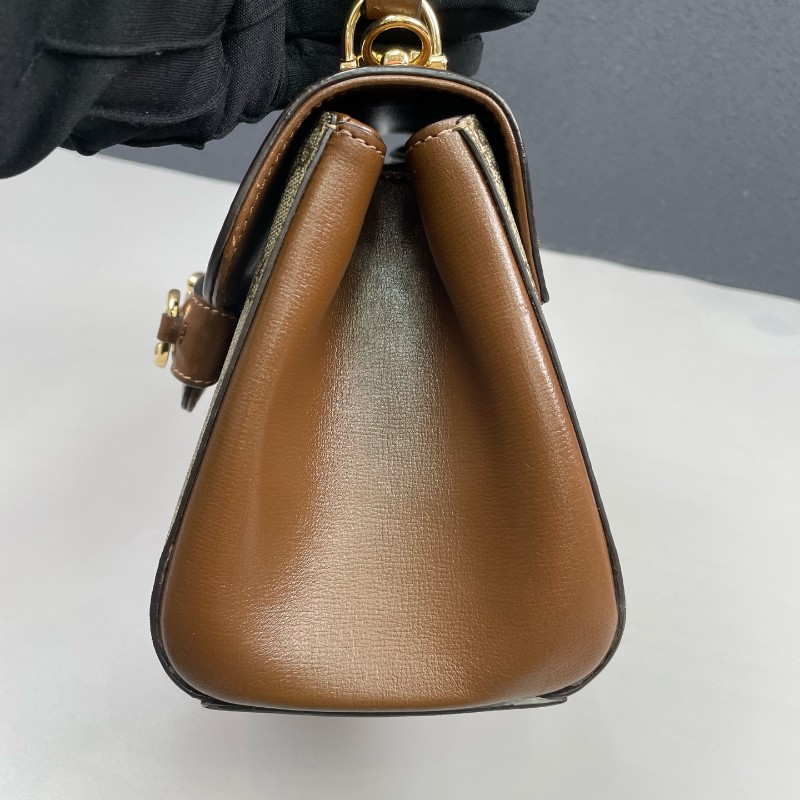 Gucci古馳 老花拼棕色Horsebit 1955郵差包-10