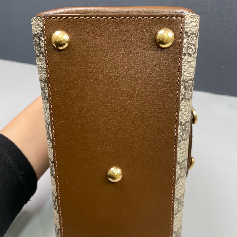 Gucci古馳 老花拼棕色Horsebit 1955郵差包-12