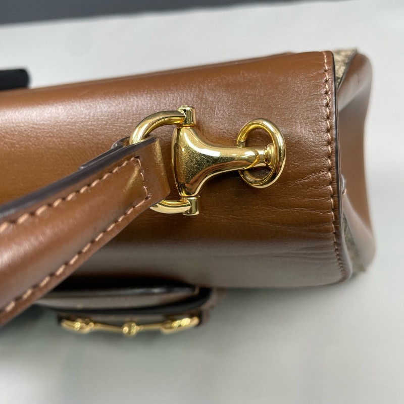 Gucci古馳 老花拼棕色Horsebit 1955郵差包-14