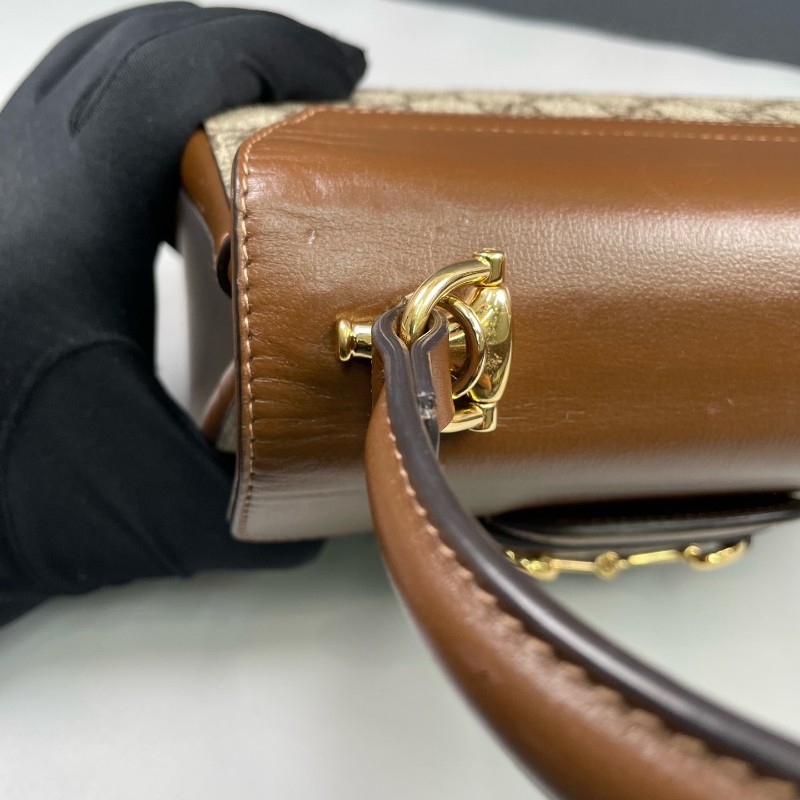 Gucci古馳 老花拼棕色Horsebit 1955郵差包-15