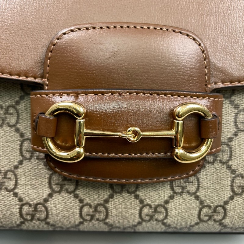 Gucci古馳 老花拼棕色Horsebit 1955郵差包-16