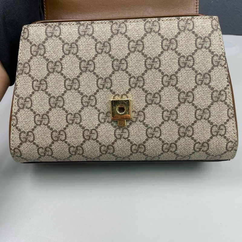 Gucci古馳 老花拼棕色Horsebit 1955郵差包-19