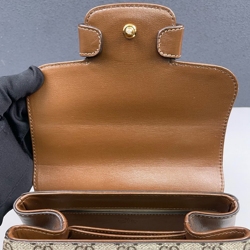 Gucci古馳 老花拼棕色Horsebit 1955郵差包-20