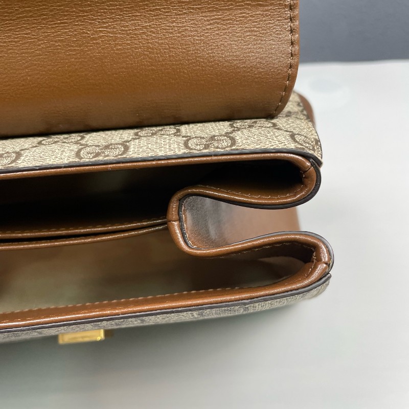 Gucci古馳 老花拼棕色Horsebit 1955郵差包-21