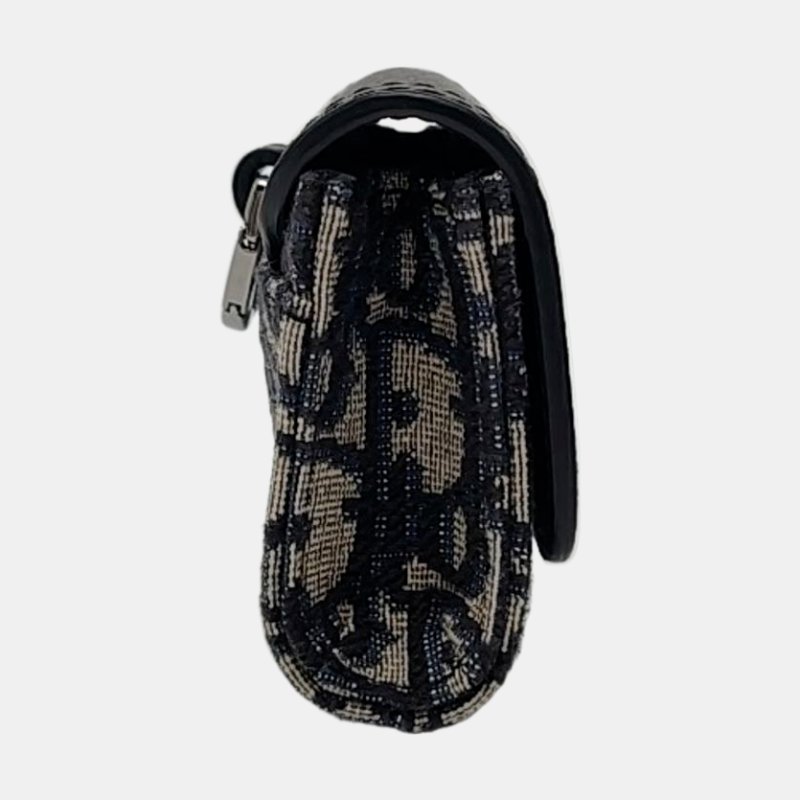 DIOR 黑色牛皮老花提花單肩包斜挎包 銀色五金 可拆卸肩帶-3