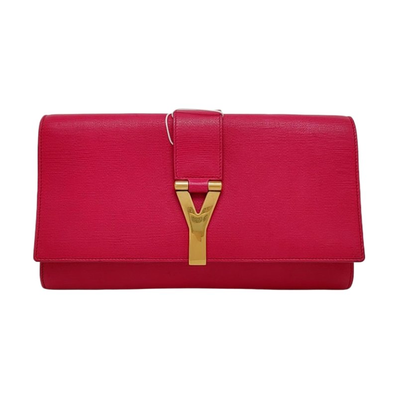 YSL CHYC YLIGNE粉紅色牛皮手拿包 金色五金-0