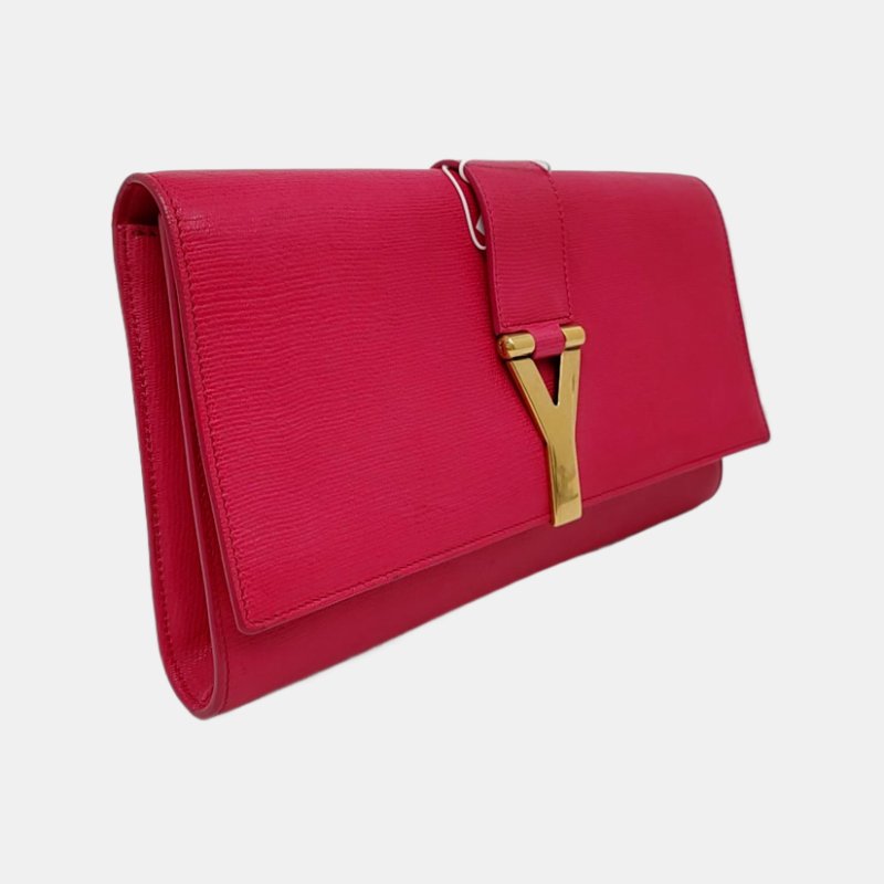 YSL CHYC YLIGNE粉紅色牛皮手拿包 金色五金-3