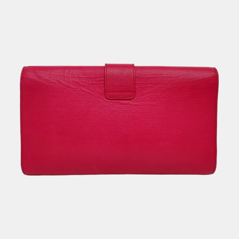 YSL CHYC YLIGNE粉紅色牛皮手拿包 金色五金-4