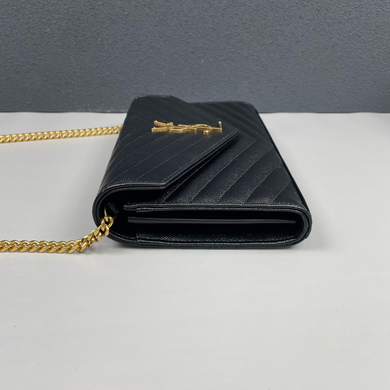 YSL 黑金魚子醬牛皮信封鏈條包-2