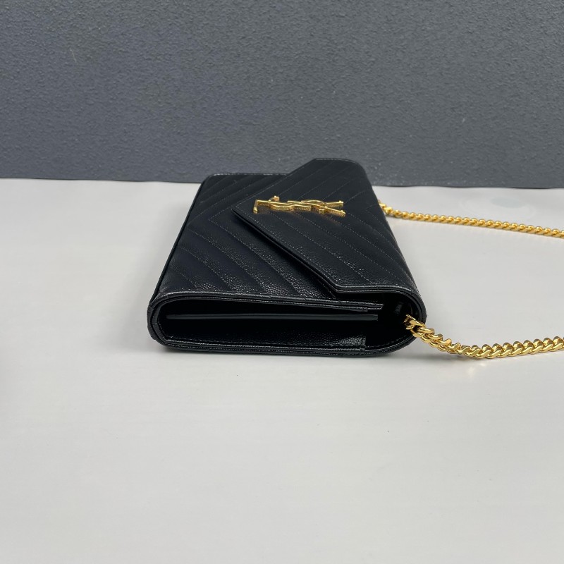 YSL 黑金魚子醬牛皮信封鏈條包-3