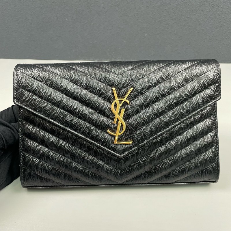 YSL 黑金魚子醬牛皮信封鏈條包-8
