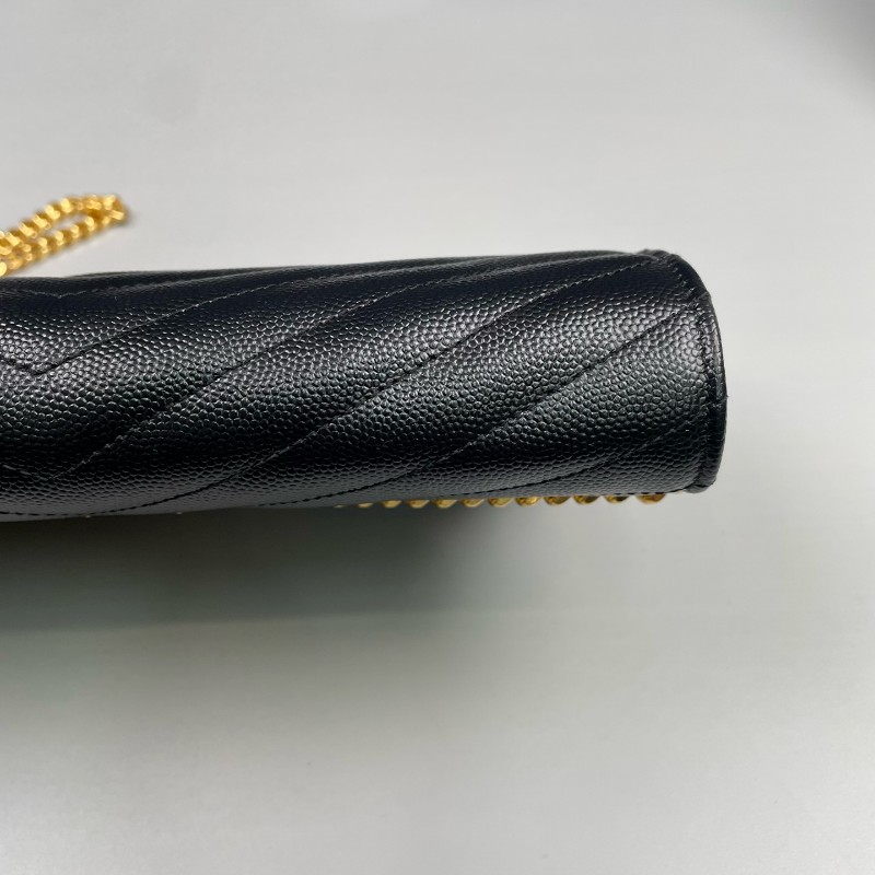 YSL 黑金魚子醬牛皮信封鏈條包-13