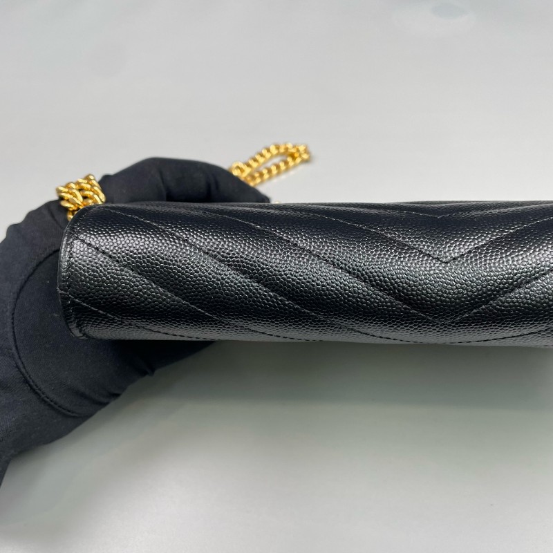 YSL 黑金魚子醬牛皮信封鏈條包-14