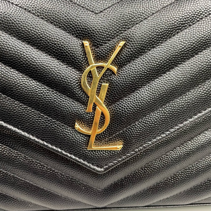 YSL 黑金魚子醬牛皮信封鏈條包-15