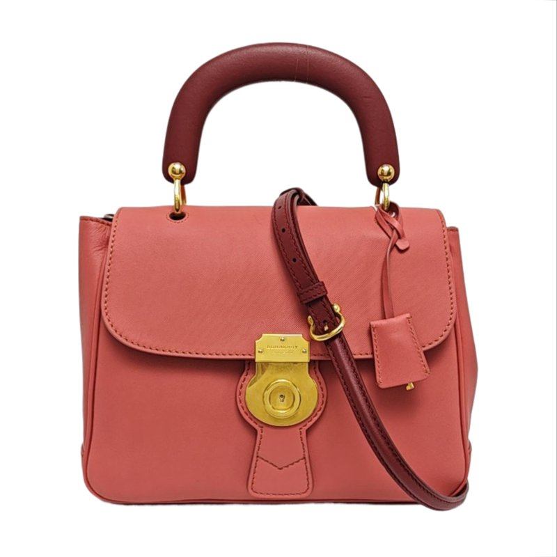 BURBERRY Dk88中號粉紅色牛皮單肩包斜挎包手提包 金色五金 可拆卸肩帶-0