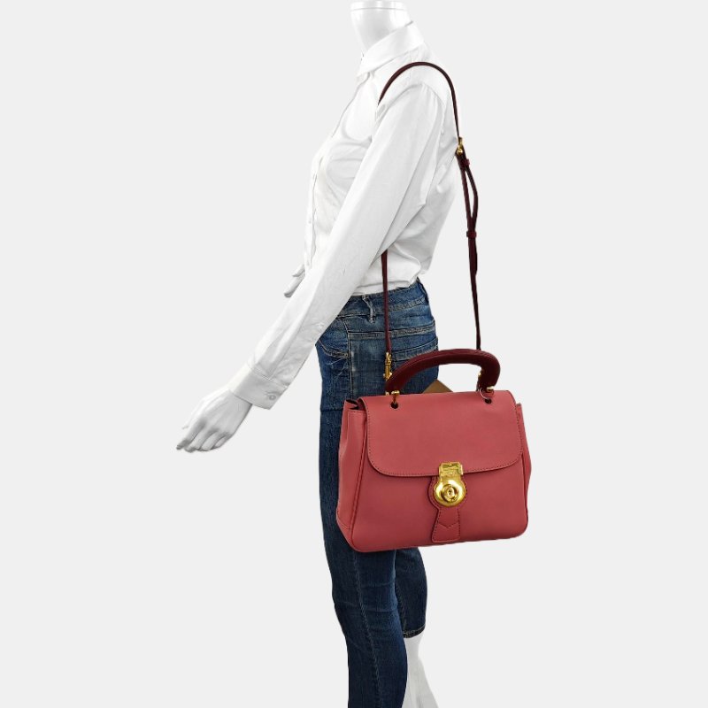 BURBERRY Dk88中號粉紅色牛皮單肩包斜挎包手提包 金色五金 可拆卸肩帶-1