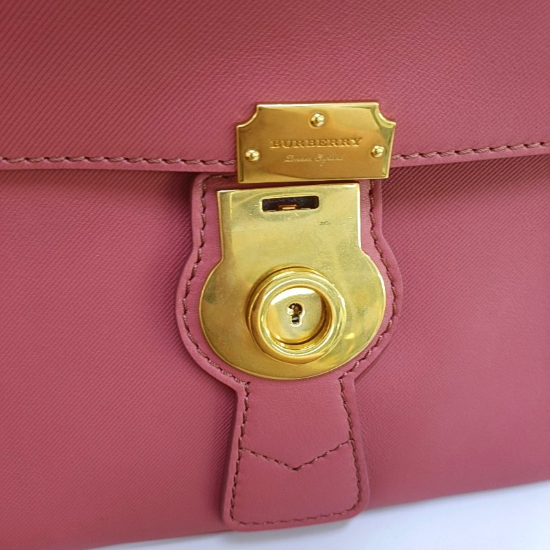 BURBERRY Dk88中號粉紅色牛皮單肩包斜挎包手提包 金色五金 可拆卸肩帶-8
