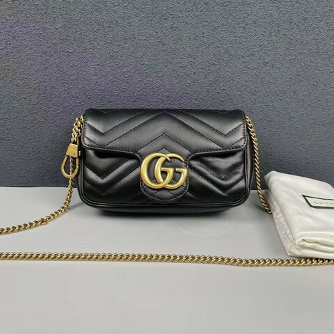 Gucci古馳 黑金馬蒙marmont迷你鏈條包