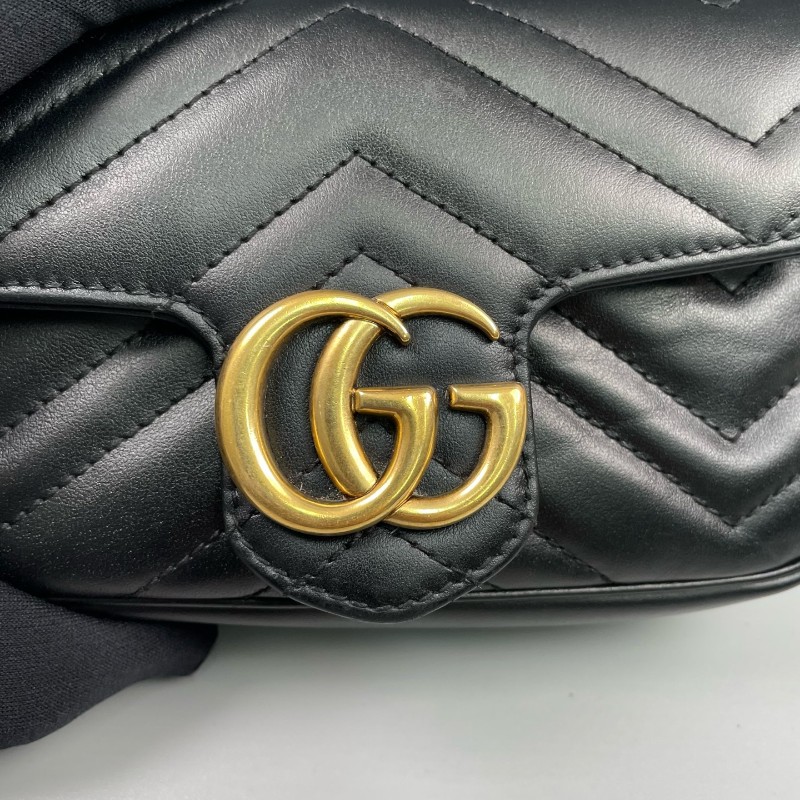 Gucci古馳 黑金馬蒙marmont迷你鏈條包-16