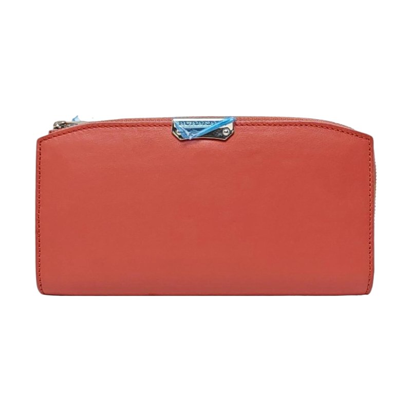 BURBERRY 橘粉色牛皮錢袋 銀色五金-0