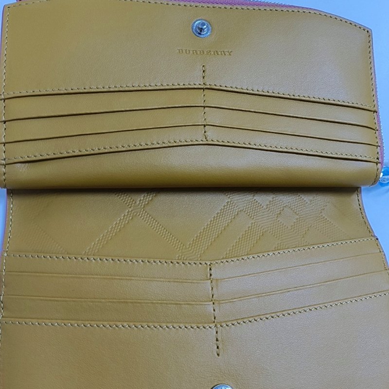 BURBERRY 橘粉色牛皮錢袋 銀色五金-6