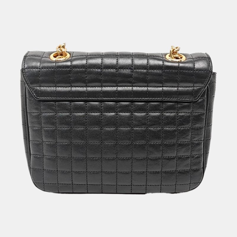 CELINEC 小號黑色牛皮絎縫單肩包斜挎包 金色五金-4