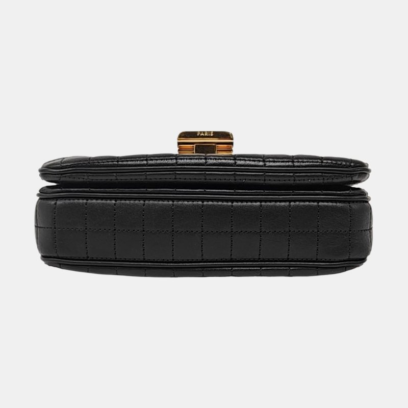 CELINEC 小號黑色牛皮絎縫單肩包斜挎包 金色五金-5