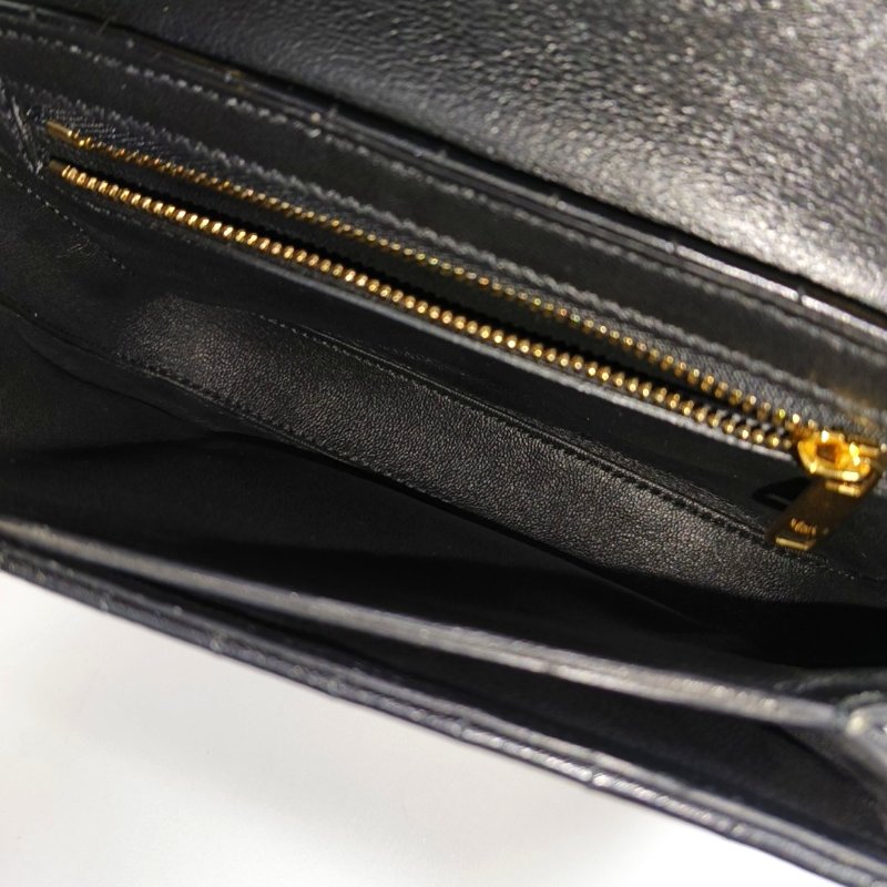 CELINEC 小號黑色牛皮絎縫單肩包斜挎包 金色五金-6