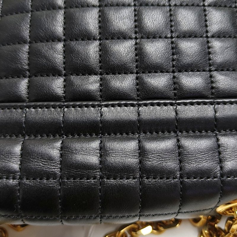 CELINEC 小號黑色牛皮絎縫單肩包斜挎包 金色五金-10