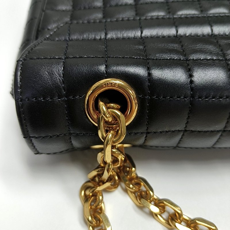 CELINEC 小號黑色牛皮絎縫單肩包斜挎包 金色五金-11