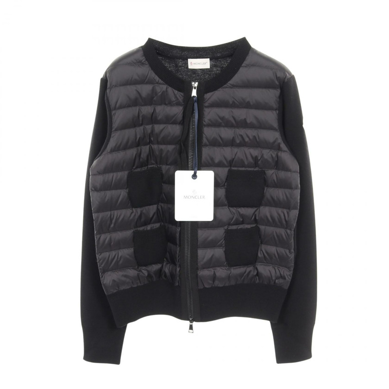 MONCLER 女士開襟羊毛羽絨外套 9B51000A9018999L 尼龍羊毛 黑色 L碼 全新-0