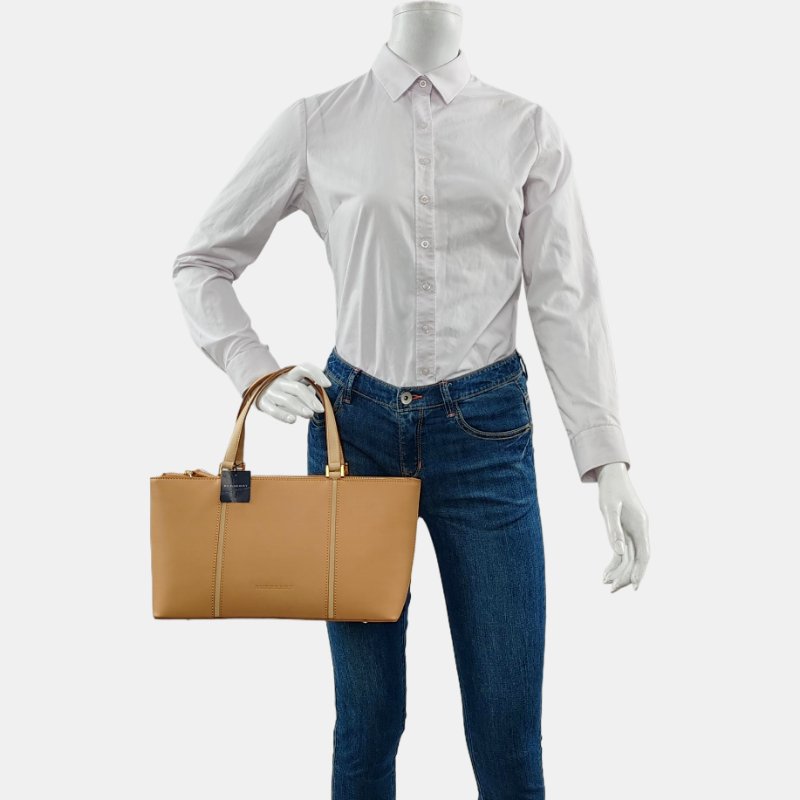 BURBERRY 棕色牛皮手提包 金色五金-1