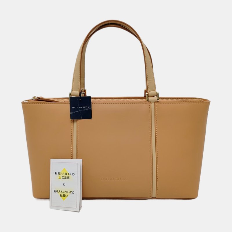 BURBERRY 棕色牛皮手提包 金色五金-7
