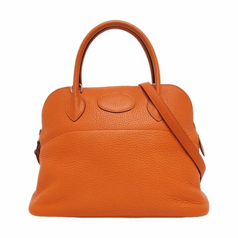 HERMÈS Bolide 31 愛馬仕橙Clemence牛皮保齡球包單肩包手提包 銀色五金 O刻 可拆卸肩帶