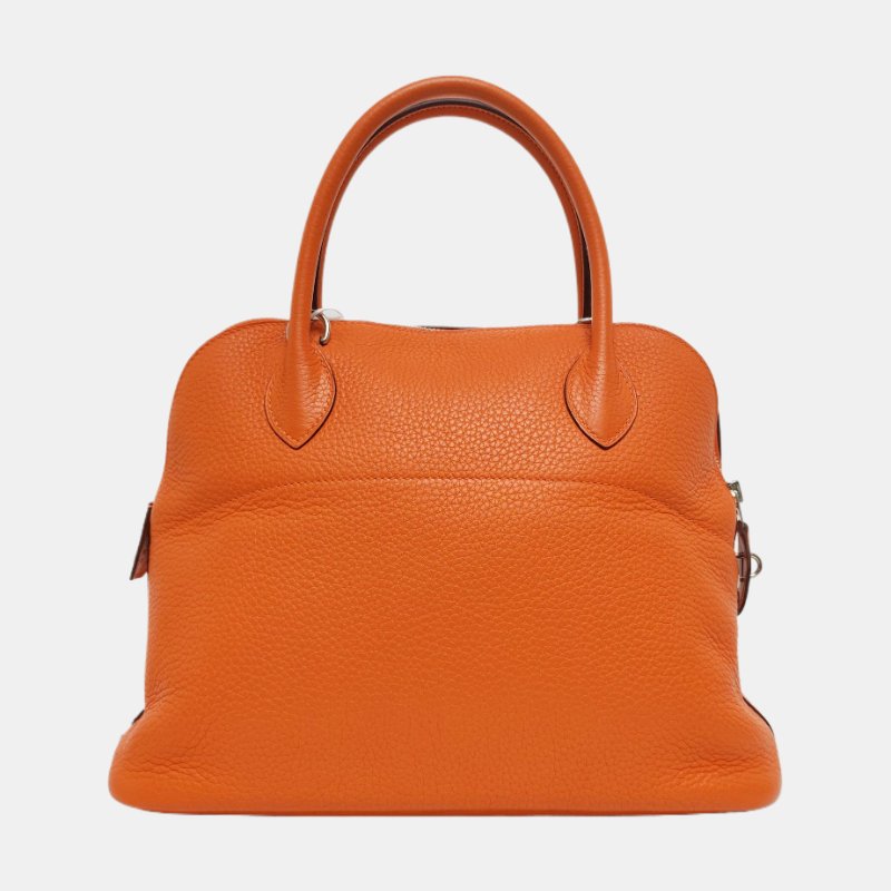 HERMÈS Bolide 31 愛馬仕橙Clemence牛皮保齡球包單肩包手提包 銀色五金 O刻 可拆卸肩帶-4