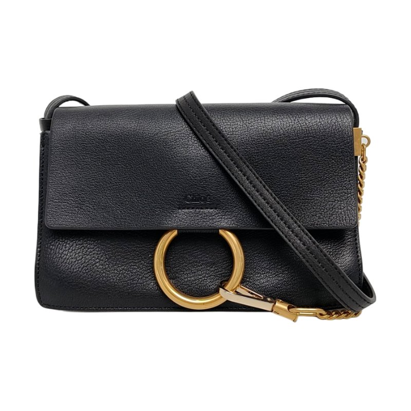 Chloé Faye 小號黑色牛皮單肩包斜挎包 金色五金-0