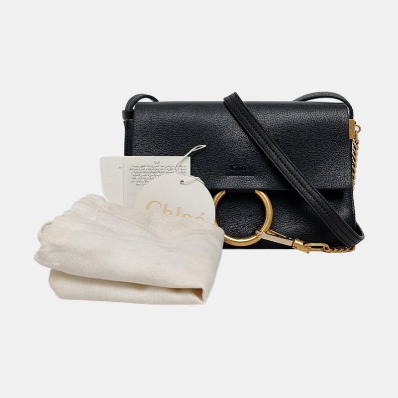 Chloé Faye 小號黑色牛皮單肩包斜挎包 金色五金-7