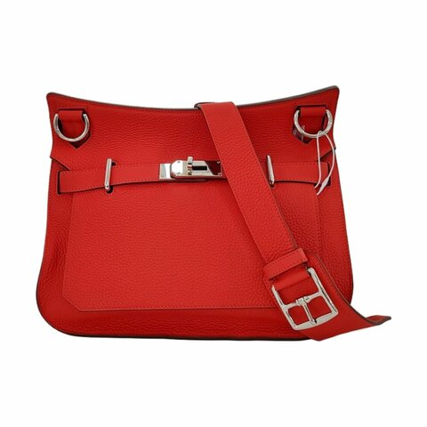 HERMÈS Jypsiere國旗紅Clemence牛皮吉普賽包單肩包手提包 銀色五金 可拆卸肩帶 9.8新