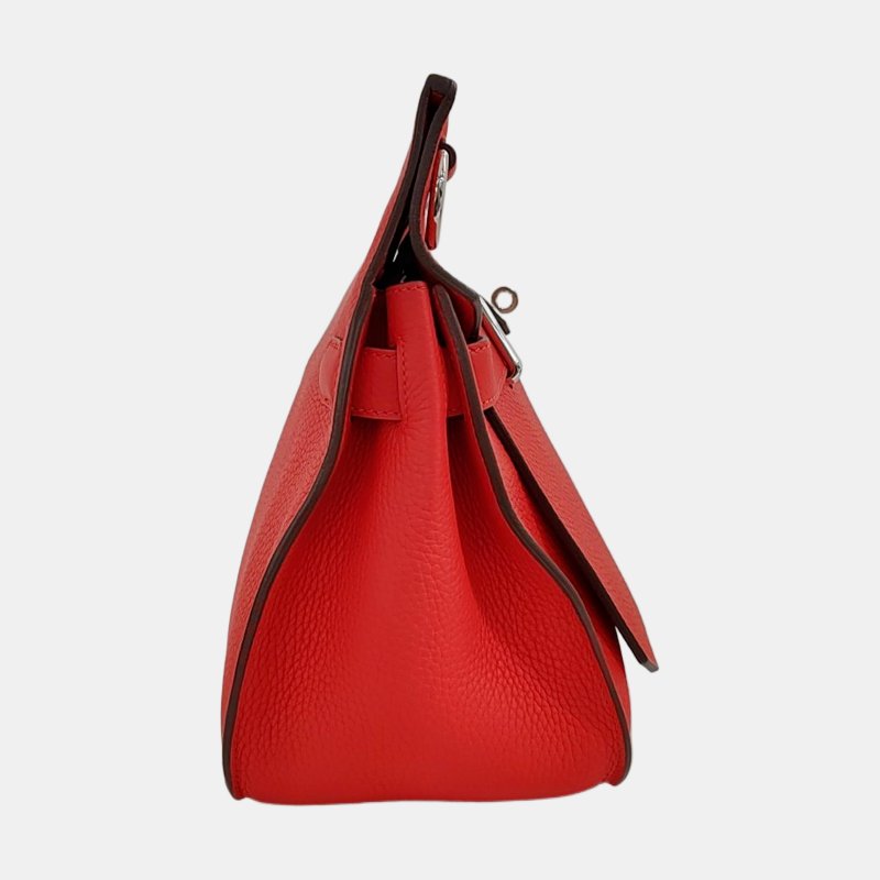 HERMÈS Jypsiere國旗紅Clemence牛皮吉普賽包單肩包手提包 銀色五金 可拆卸肩帶 9.8新-3