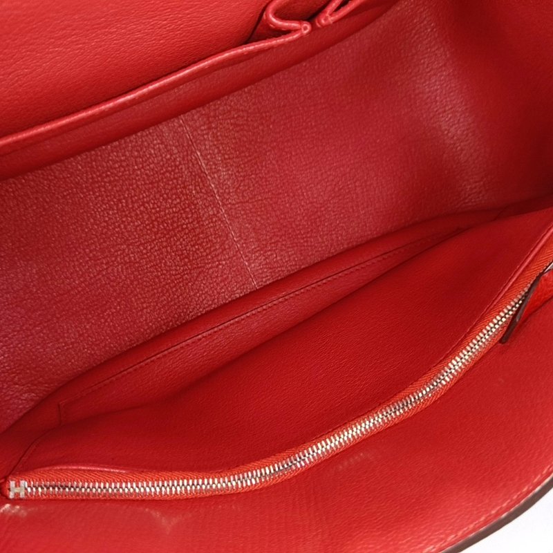 HERMÈS Jypsiere國旗紅Clemence牛皮吉普賽包單肩包手提包 銀色五金 可拆卸肩帶 9.8新-8