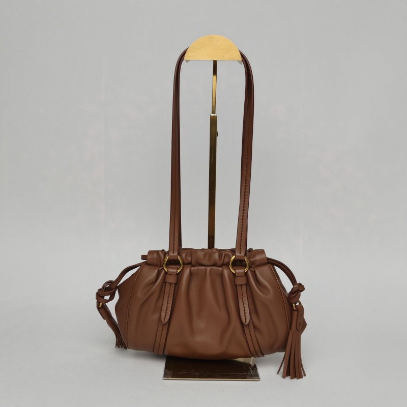 MIU MIU 焦糖色羊皮金扣Joiemini餃子包單肩包肩背包-3