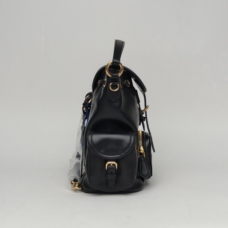 MIU MIU 黑色牛皮MIUMIU雙肩包皮革徽標雙肩包小號肩背包-3